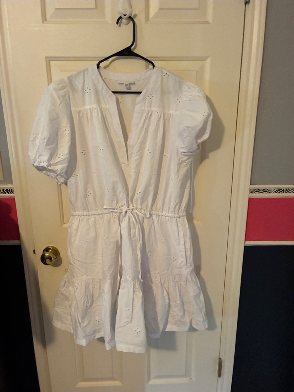 White Eyelet Tie-Waist Mini Dress